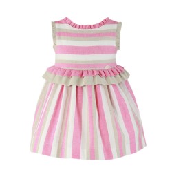 (27051) VESTIDO ESTAMPADO RAYAS CON VOLANTE EN CINTURA