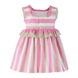 (27051) VESTIDO ESTAMPADO RAYAS CON VOLANTE EN CINTURA