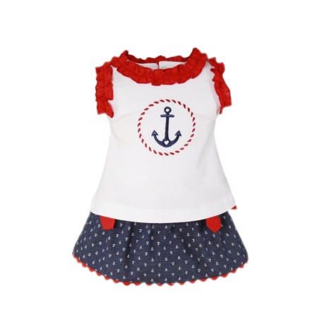 (22059) CONJUNTO RANITA VOLANTES Y BLUSA ESTAMPADA