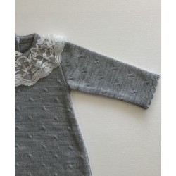 (24065) ROPA VESTIDO PUNTO CUELLO PUNTILLA